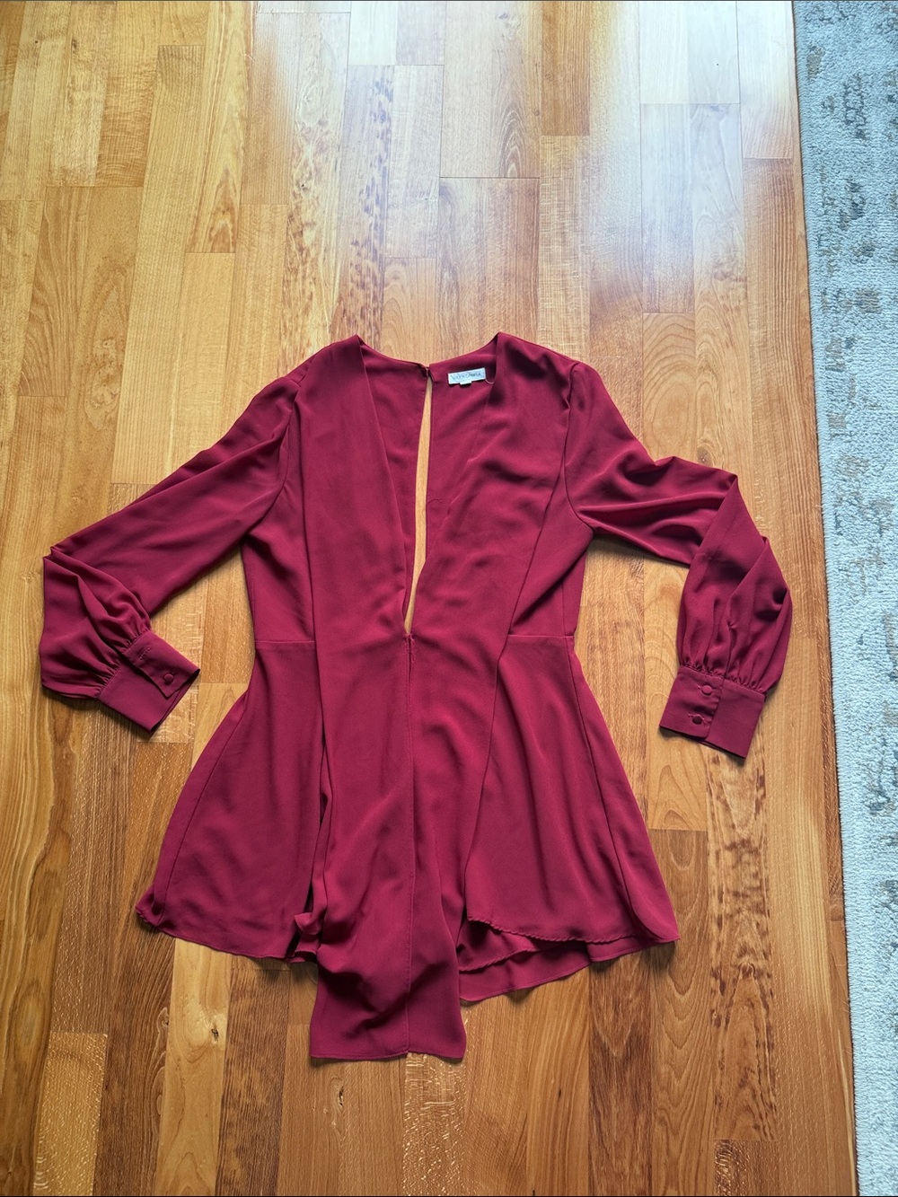 Cotton Candy Deep Red Long Sleeve V-Neck Romper